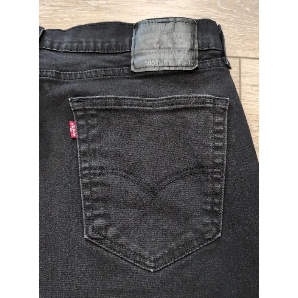 LEVI'S 505 MEN'S SIZE 36X30 BLACK LABEL BLACK JEANS STRAIGHT STRETCH EUC